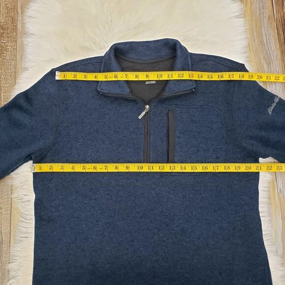 Eddie Bauer Convector 1/4 Zip Sweater Size M Zippered Pocket Fleece Navy Blue - Picture 12 of 13
